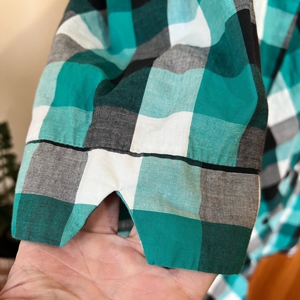 CJ Banks 3X Plaid Shirt Elbow Length Sleeve Button Up Ruffle Casual Square Neck - Picture 6 of 8